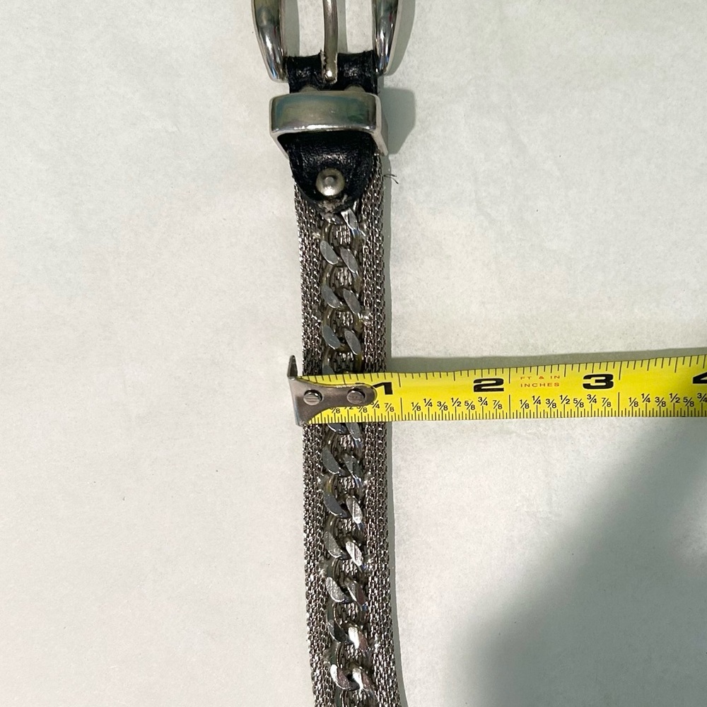 Vintage Heavy Weight Metal Mesh & Curb Silver Chain Belt - Picture 8 of 8